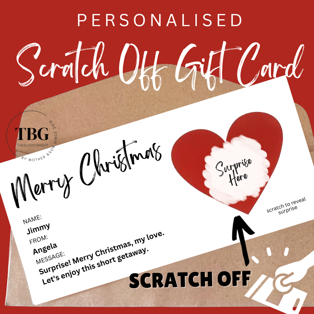 Personalised SCRATCH OFF reveal Christmas Birthday Anniversary Surprise Gift Card