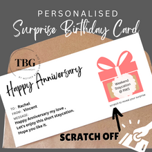 Load image into Gallery viewer, Personalised SCRATCH OFF reveal Surprise Birthday Anniversary X&#39;mas Gift Cards