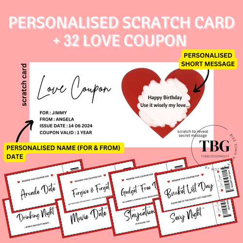 Personalised SCRATCH OFF card + 32 Love Coupon